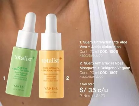 Yanbal - Suero Ultranidratante Aloe Vera + Acido Hialuronico, Suero Antiarrugas Rosa Mosquetu + Colágeno Vegano