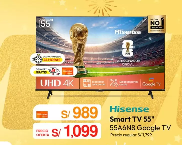 Hisense - Smart TV 55" 55A6N8 Google TV