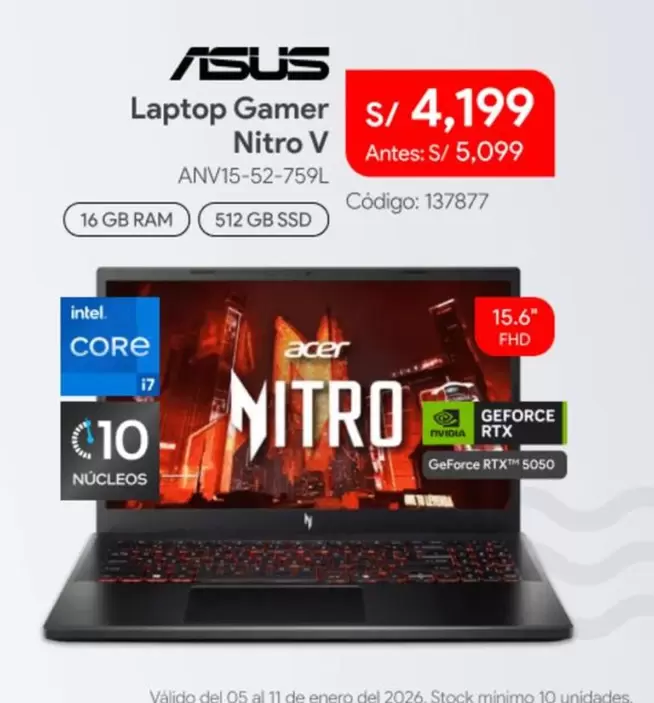Asus - Laptop Gamer Nitro V ANV15-52-759L