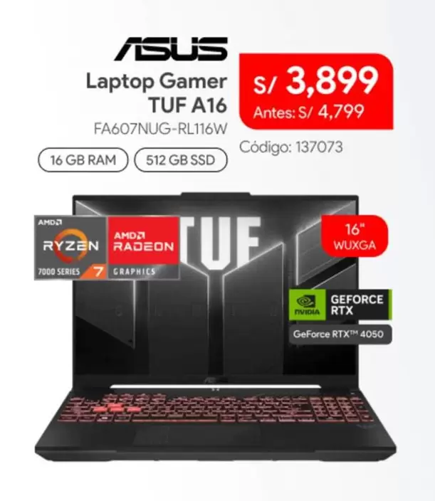 Asus - Laptop Gamer TUF A16 FA607NUG-RL116W