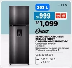 Oster - REFRIGERADOR 263 L NO FROST OS-PNFM10902BDI NEGRO
