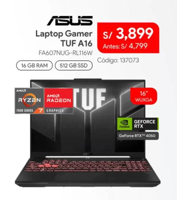 Asus - Laptop Gamer TUF A16 FA607NUG-RL116W