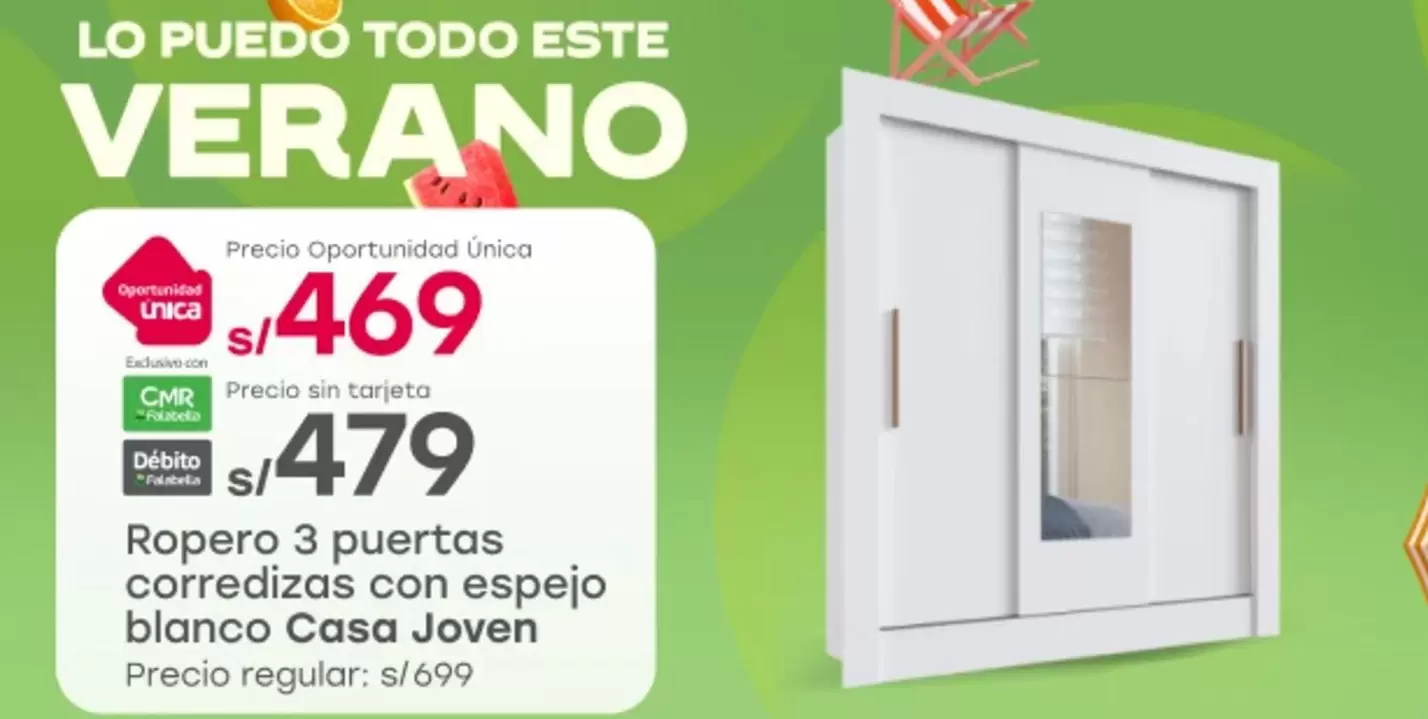 Casa Joven - Ropero 3 puertas corredizas con espejo blanco