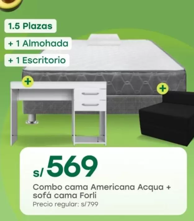 Forli - Combo cama Americana Acqua + sofá cama