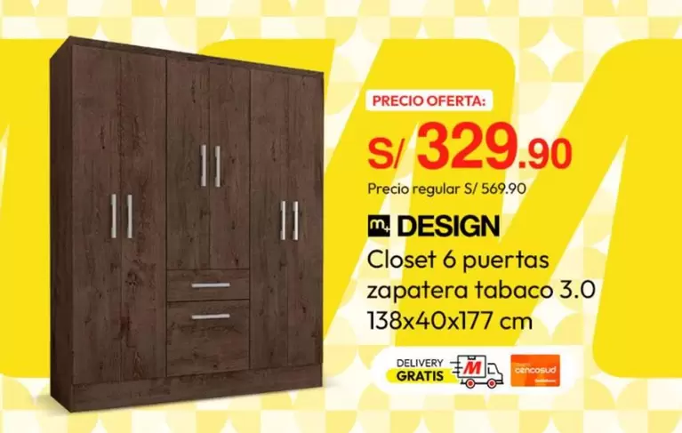 Closet 6 puertas zapatera tabaco 3.0