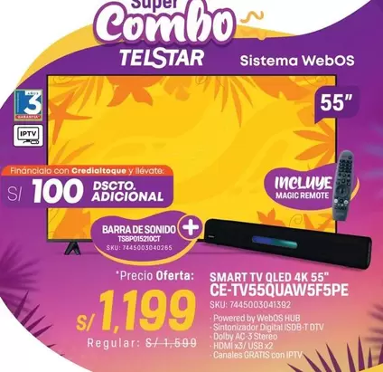 Smart - SMART TV QLED 4K 55" CE-TV55QUAW5F5PE, BARRA DE SONIDO