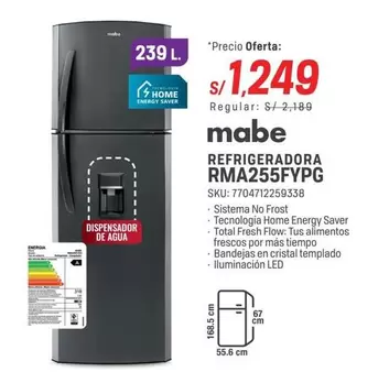 Mabe - REFRIGERADORA RMA255FYPG