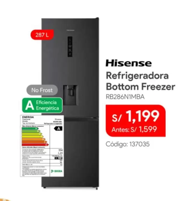 Hisense - Refrigeradora Bottom Freezer RB286N1MBA