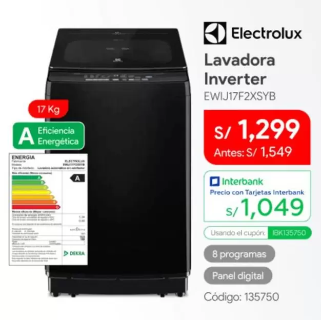 Electrolux - Lavadora Inverter EWIJ17F2XSYB