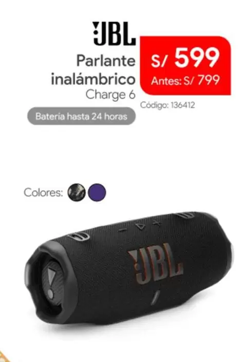 JBL - Parlante inalámbrico Charge 6