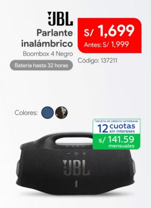 JBL - Parlante inalámbrico Boombox 4 Negro