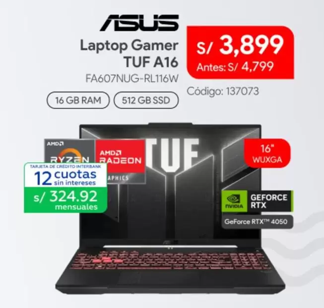 Asus - Laptop Gamer TUF A16 FA607NUG-RL116W