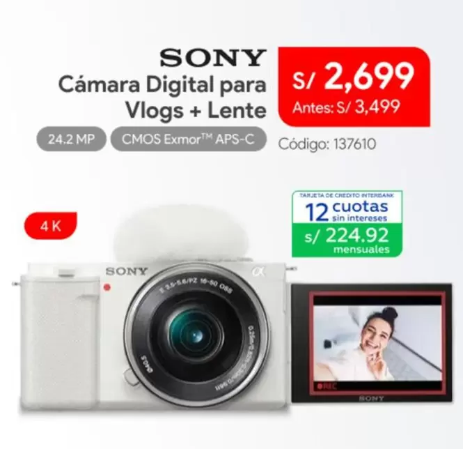 Sony - Cámara Digital para Vlogs + Lente