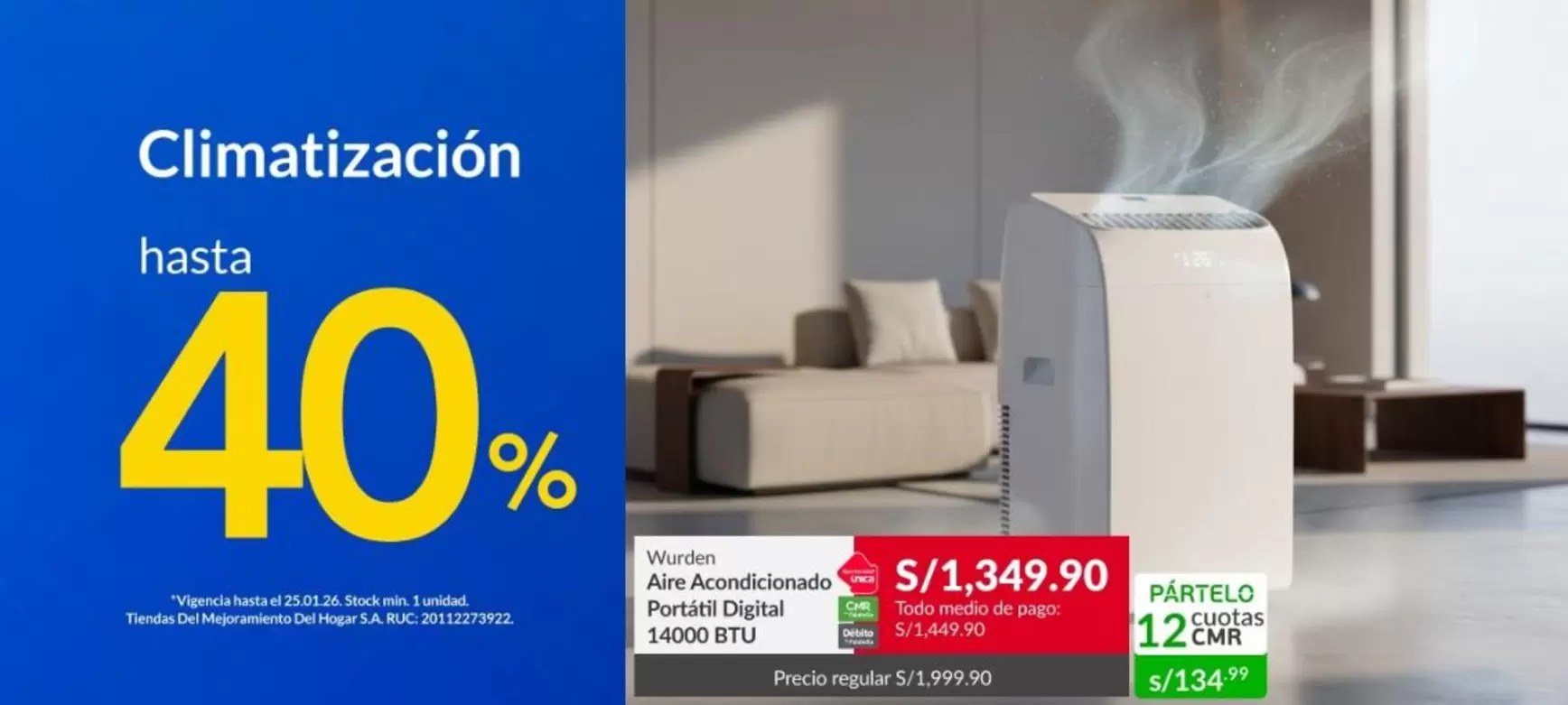 Wurden - Aire Acondicionado Portátil Digital 14000 BTU