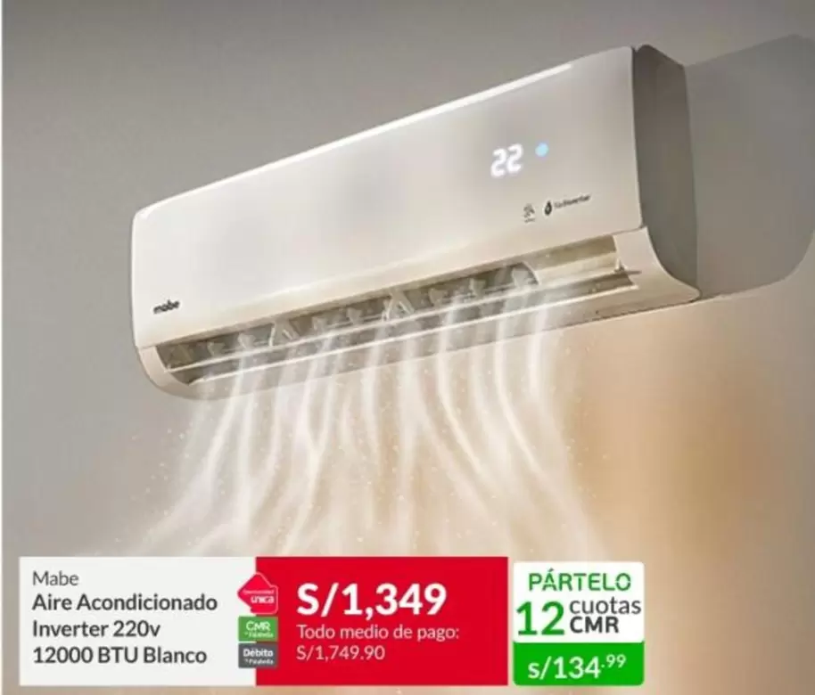 Mabe - Aire Acondicionado Inverter 220v 12000 BTU Blanco