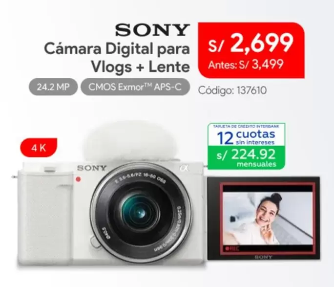 Sony - Cámara Digital para Vlogs + Lente