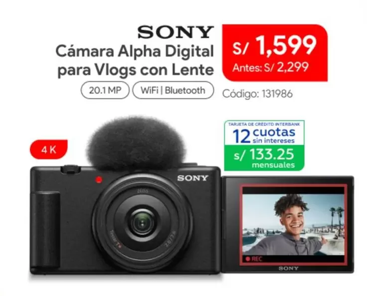 Sony - Cámara Alpha Digital para Vlogs con Lente