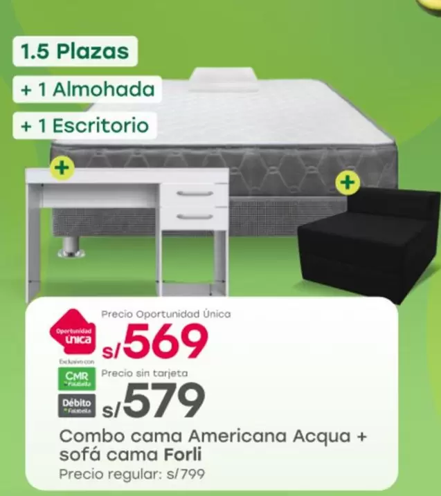 Forli - Combo cama Americana Acqua + sofá cama