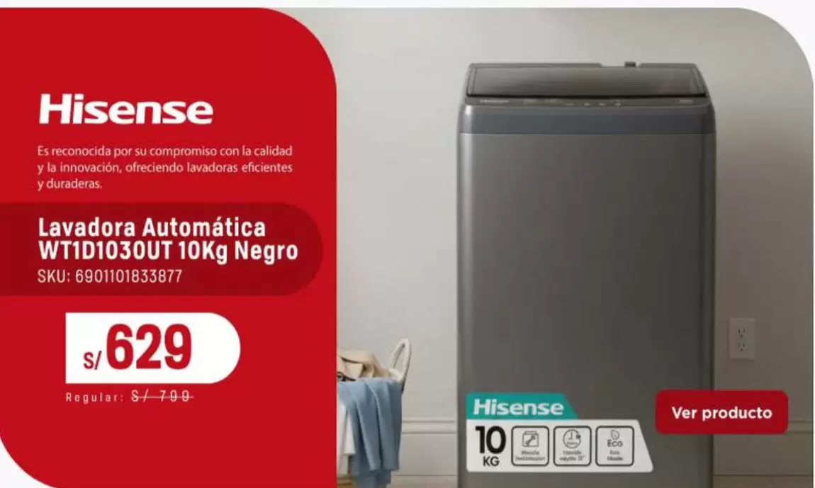 Hisense - WT1D1030UT 10Kg Negro
