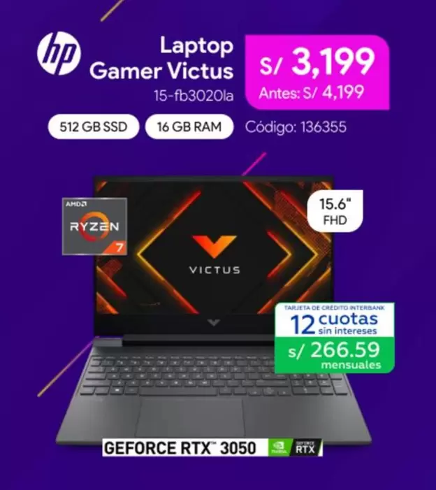 Hp - Gamer Victus 15-fb3020la