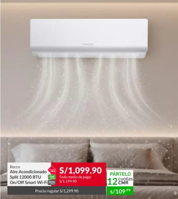 Recco - Aire Acondicionado Split 12000 BTU On/Off Smart Wi-F