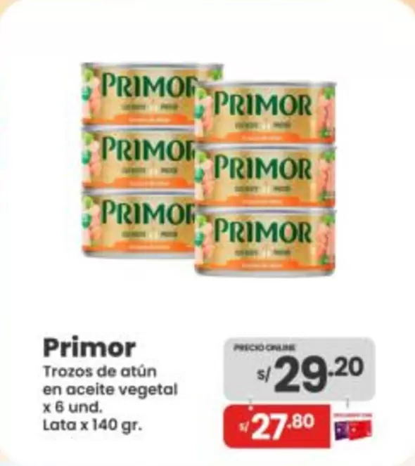 Primor - Trozos de atún en aceite vegetal x 6 und.