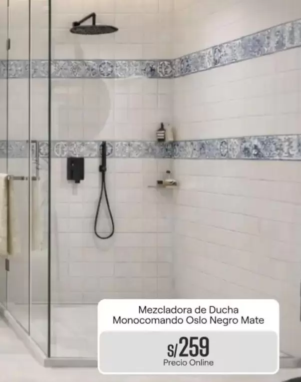 Mezcladora de Ducha Monocomando Oslo Negro Mate