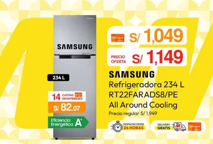 Samsung - Refrigeradora 234 L RT22FARADS8/PE All Around Cooling