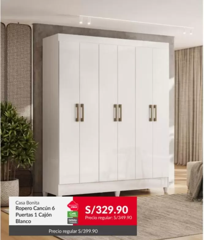 Ropero Cancún 6 Puertas 1 Cajón