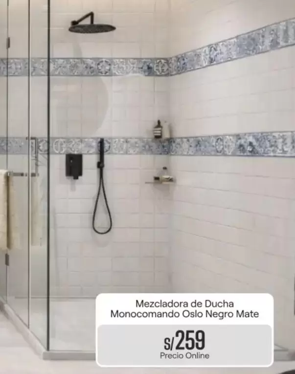 Mezcladora de Ducha Monocomando Oslo Negro Mate