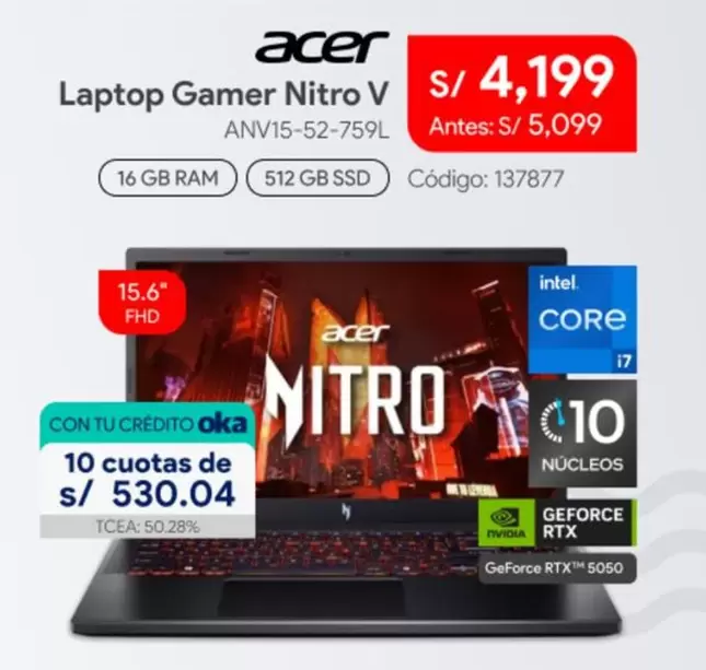 Acer - Gamer Nitro V ANV15-52-759L