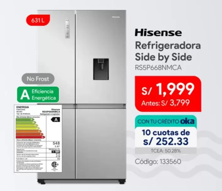 Hisense - Refrigeradora Side by Side RS5P668NMCA