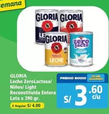 Gloria - Leche ZeroLactosa/ Niños/ Light Reconstituida Entera