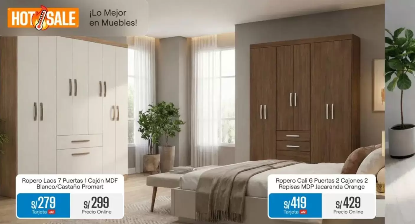 Orange - Ropero Laos 7 Puertas 1 Cajón MDF Blanco/Castaño Prómak