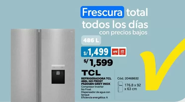 Grey - REFRIGERADORA TCL 486L NO FROST P530SBN GREY INOX
