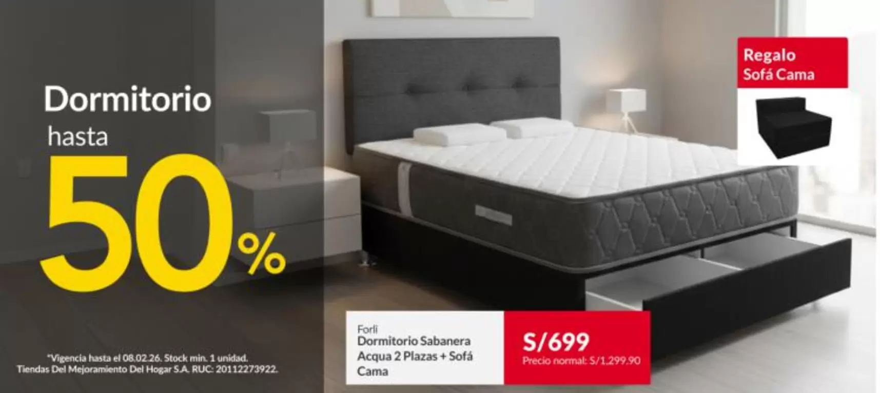 Forli - Dormitorio Sabanera Acqua 2 Plazas + Sofá Cama