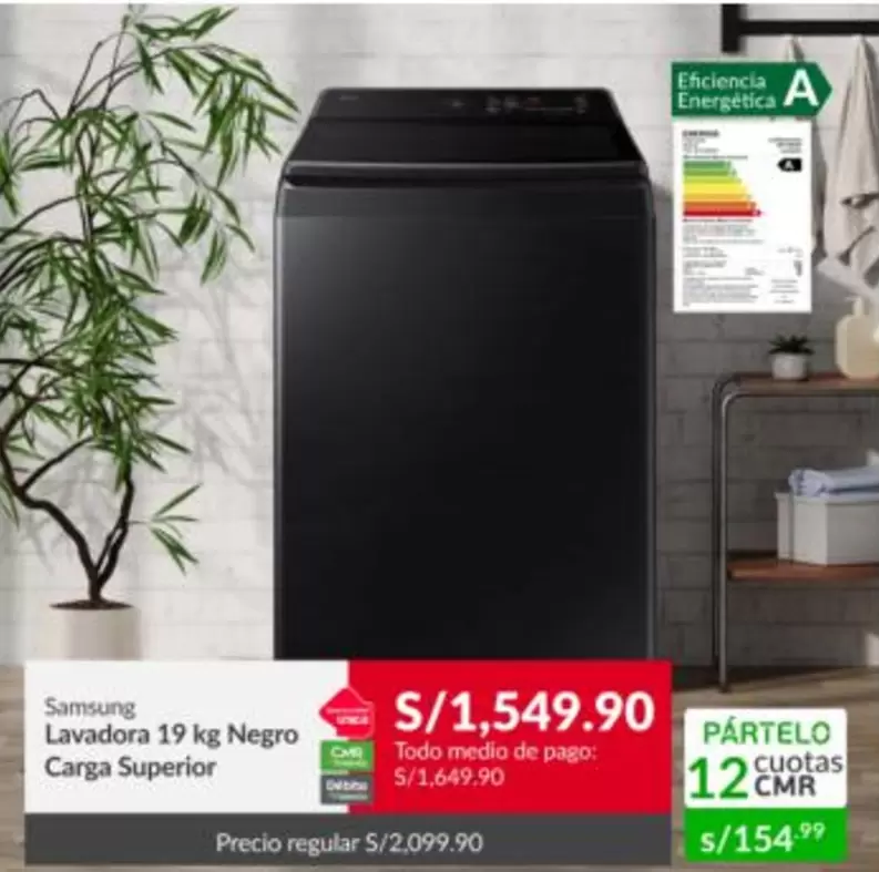 Samsung - Lavadora 19 kg Negro Carga Superior