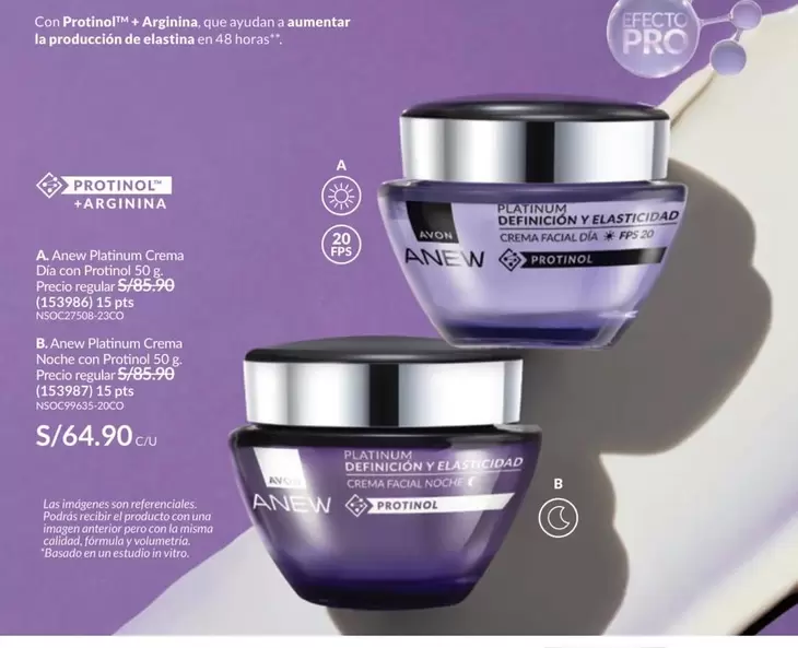 Avon - Platinum Crema Dia con Protinol, Platinum Crema Noche con Protinol