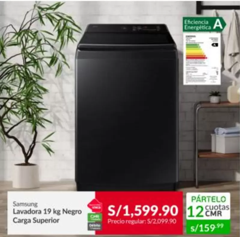 Samsung - Lavadora 19 kg Negro Carga Superior