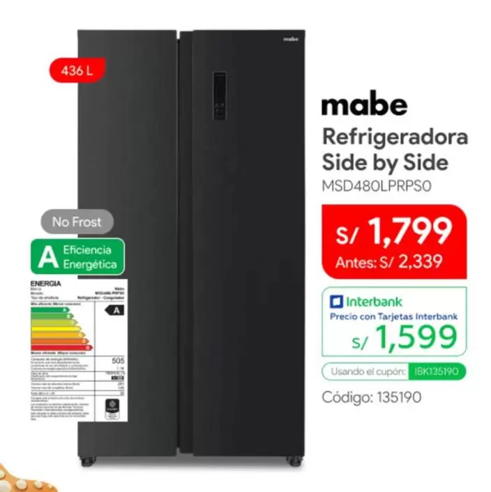 Mabe - Refrigeradora Side by Side MSD480LPRPSO
