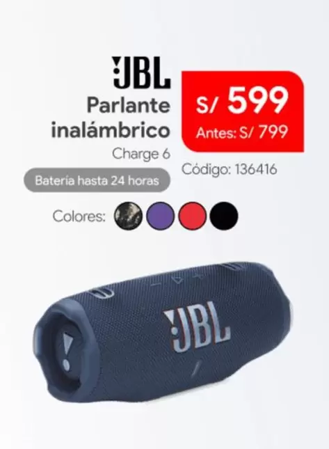 JBL - Parlante inalámbrico Charge 6