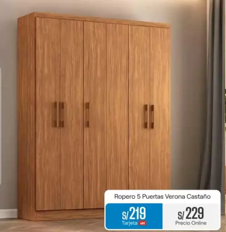 Ropero 5 Puertas Verona Castaño