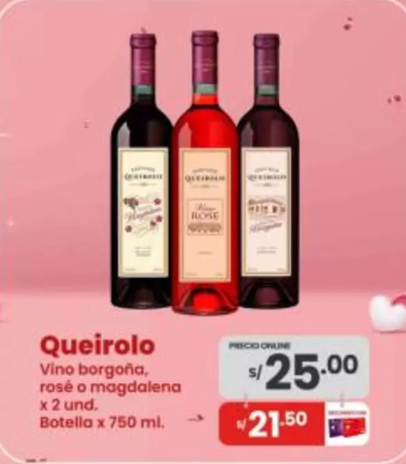 Queirolo - Vino borgoña, rosé o magdalena