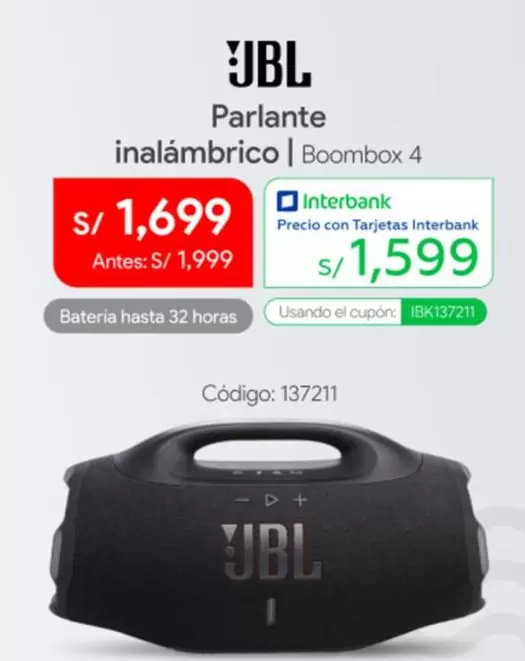 JBL - Parlante inalámbrico Boombox 4