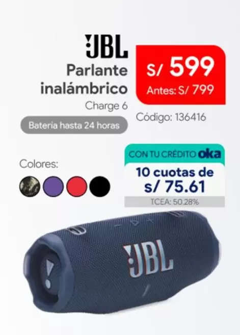 JBL - Parlante inalámbrico Charge 6