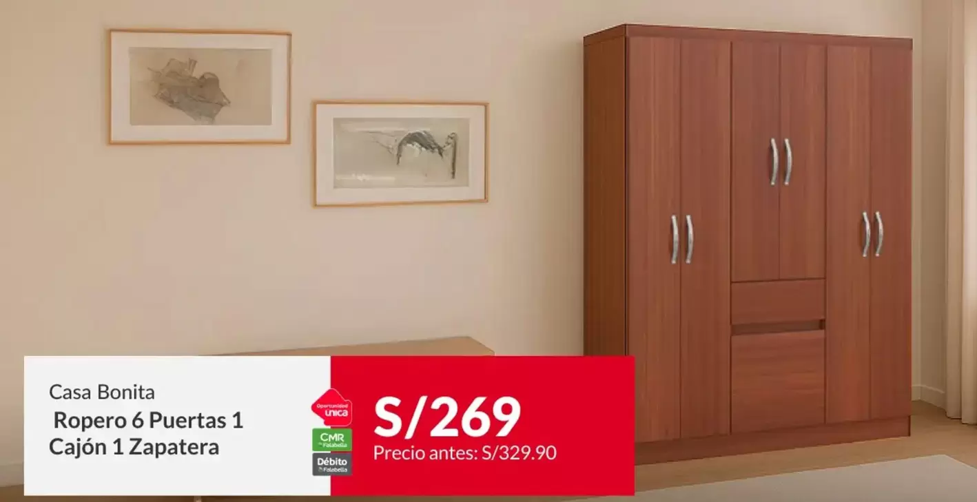 Ropero 6 Puertas 1 Cajón 1 Zapatera