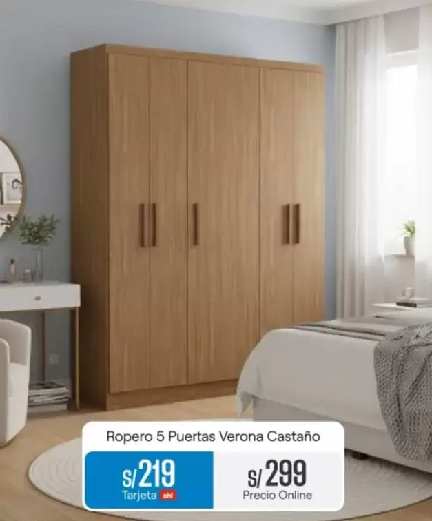 Ropero 5 Puertas Verona Castaño