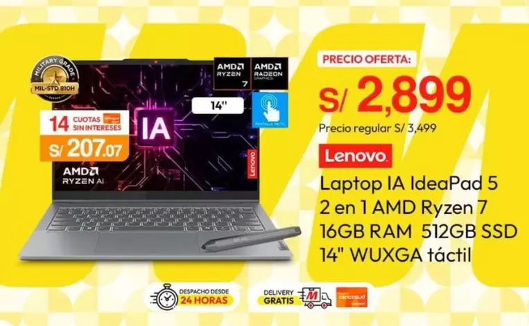 Lenovo - Laptop IA IdeaPad 5 2 en 1 AMD Ryzen 7 16GB RAM 512GB SSD 14" WUXGA táctil