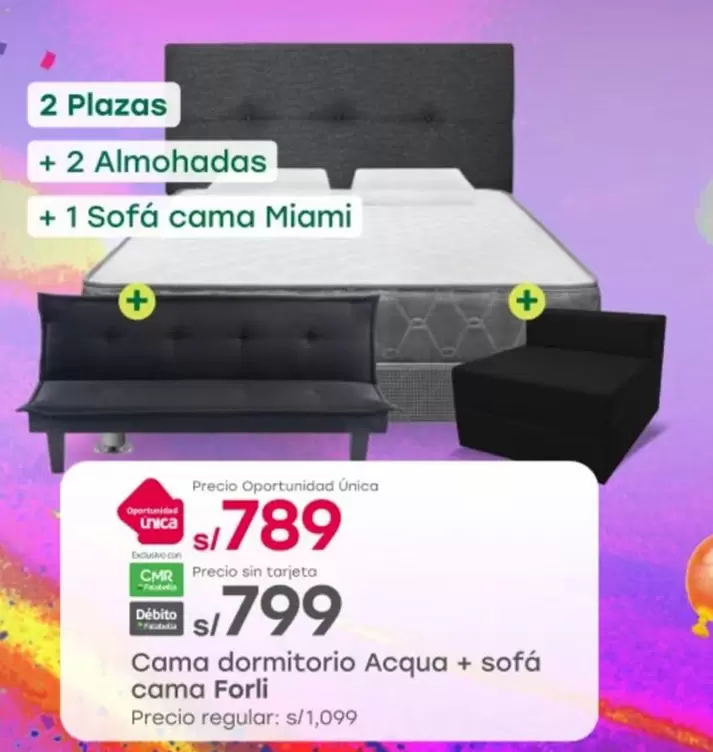 Forli - Cama dormitorio Acqua + sofá cama