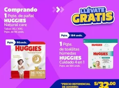 Huggies - pañal Natural care, toallitas húmedas Cuidado 4 en 1